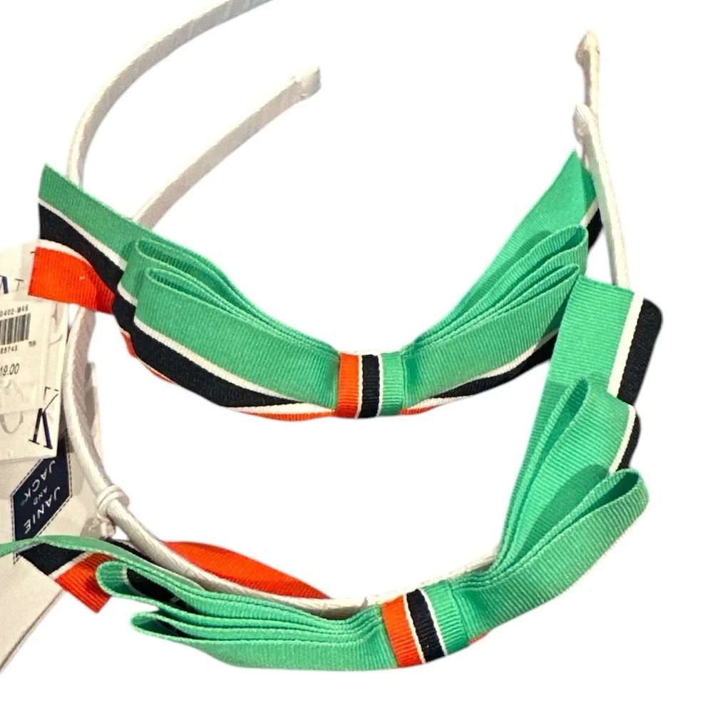 JANIE AND JACK STRIPED GREEN BLUE ORANGE BOW WIRED HEADBAND